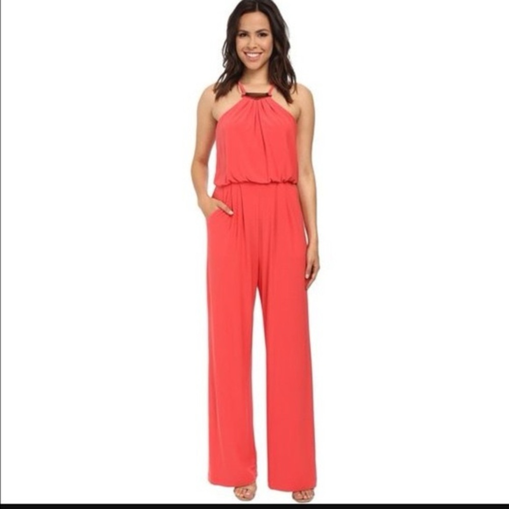 Vince Camuto Elegant Coral Halter Jumpsuit